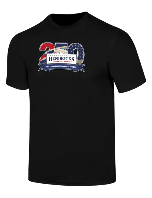 Simply Soft Black 4.5oz  Poly/Combed Ring Spun Cotton T-Shirt w/Hendricks 250th Logo