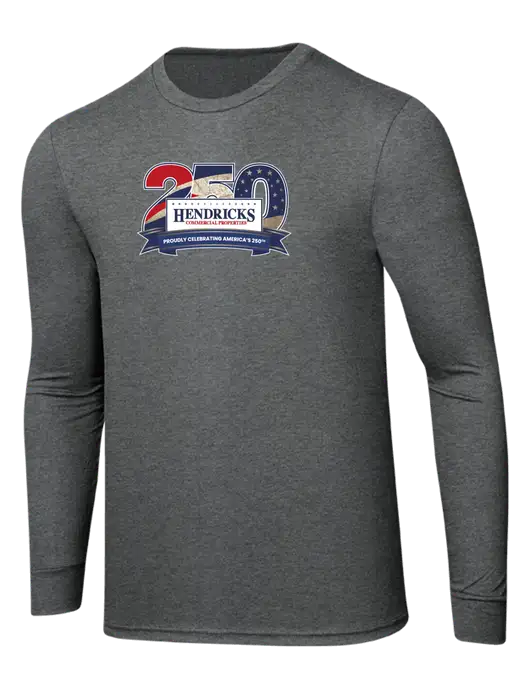 Simply Soft Long Sleeve Medium Grey Frost 4.5 oz, Poly/Combed Ring Spun Cotton T-Shirt w/Hendricks 250th Logo