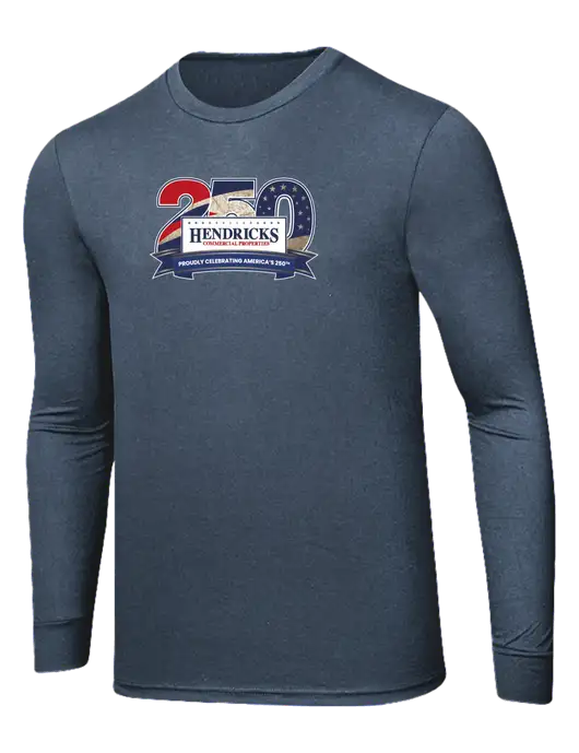 Simply Soft Long Sleeve Navy Frost 4.5 oz, Poly/Combed Ring Spun Cotton T-Shirt w/Hendricks 250th Logo
