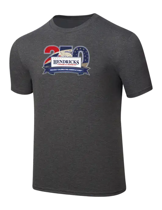 Simply Soft Heathered Charcoal 4.5oz  Poly/Combed Ring Spun Cotton T-Shirt w/Hendricks 250th Logo
