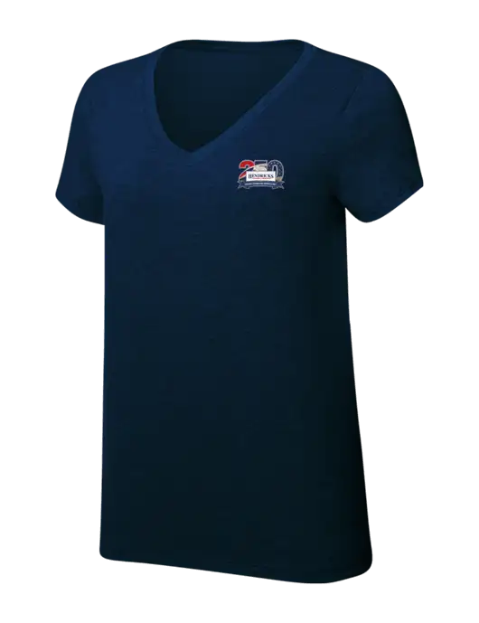 Womens Simply Soft V-Neck New Navy 4.5oz  Poly/Combed Ring Spun Cotton T-Shirt w/Hendricks 250th Logo