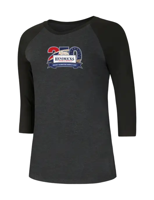 Womens Simply Soft 3/4 Sleeve Black/Black Frost Ring Spun Cotton T-Shirt w/Hendricks 250th Logo