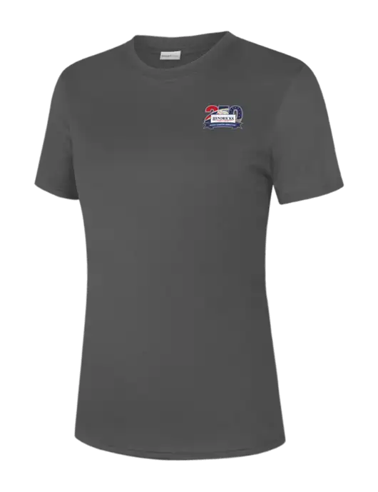  Womens Dark Grey PosiCharge Competitor Tee w/Hendricks 250th Logo