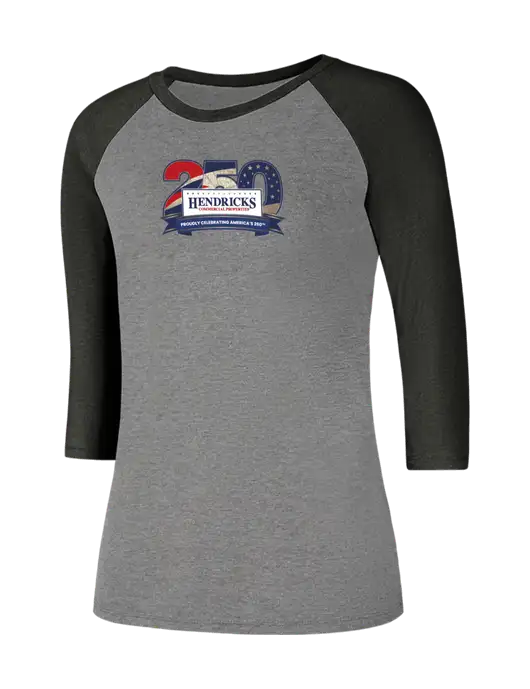 Womens Simply Soft 3/4 Sleeve Black Frost/Grey Frost Ring Spun Cotton T-Shirt w/Hendricks 250th Logo