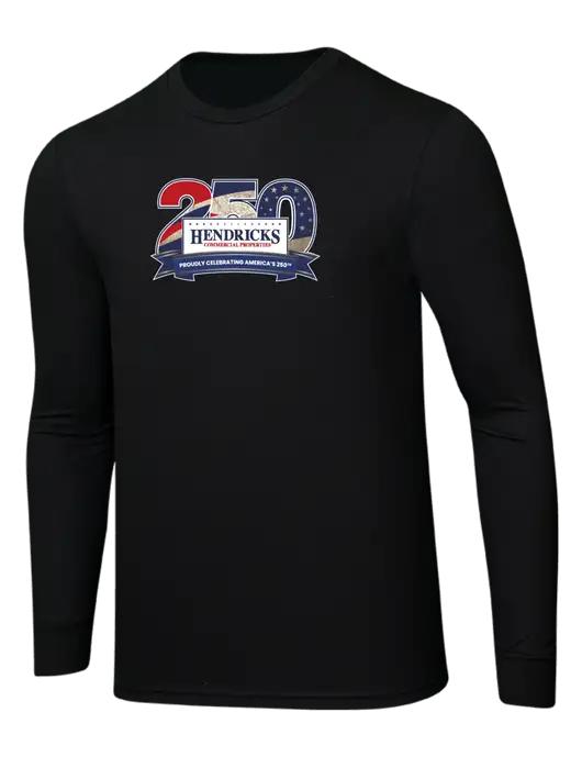 Simply Soft Long Sleeve Black 4.5 oz, Poly/Combed Ring Spun Cotton T-Shirt w/Hendricks 250th Logo