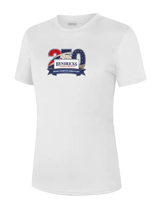  Womens White PosiCharge Competitor Tee w/Hendricks 250th Logo