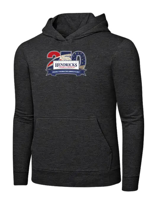 Dark Heather Grey 7.8 oz Ring Spun Hooded Sweatshirt w/Hendricks 250th Logo