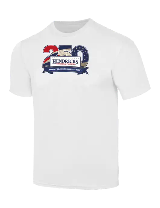 Simply Soft White 4.5oz  Poly/Combed Ring Spun Cotton T-Shirt w/Hendricks 250th Logo
