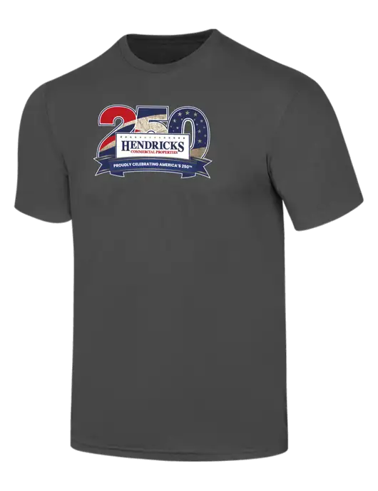 Simply Soft Charcoal 4.5oz  Poly/Combed Ring Spun Cotton T-Shirt w/Hendricks 250th Logo