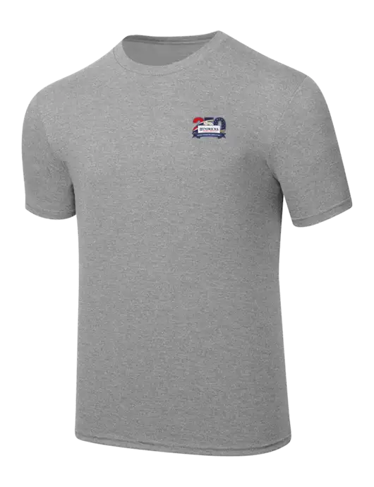 Simply Soft Heathered Light Grey 4.5oz  Poly/Combed Ring Spun Cotton T-Shirt w/Hendricks 250th Logo