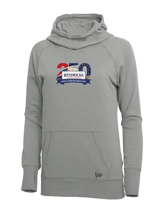 New Era Shadow Grey Heather Womens Tri-Blend Fleece Pullover Hoodie w/Hendricks 250th Logo