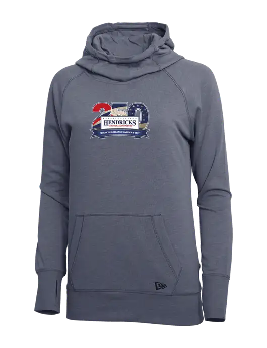 New Era True Navy Heather Womens Tri-Blend Fleece Pullover Hoodie w/Hendricks 250th Logo