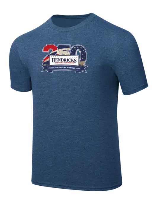 Simply Soft Heathered Navy 4.5oz  Poly/Combed Ring Spun Cotton T-Shirt w/Hendricks 250th Logo