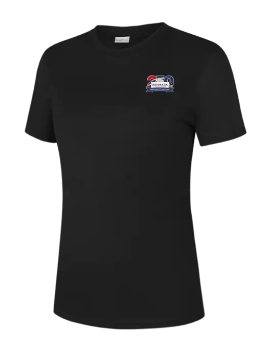  Womens Black PosiCharge Competitor Tee w/Hendricks 250th Logo