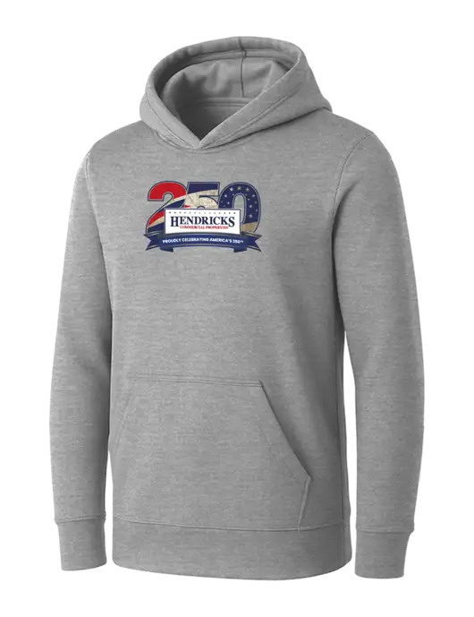 Womens Light Grey Heather Core Fleece Pullover Hooded Sweatshirt w/Hendricks 250th Logo