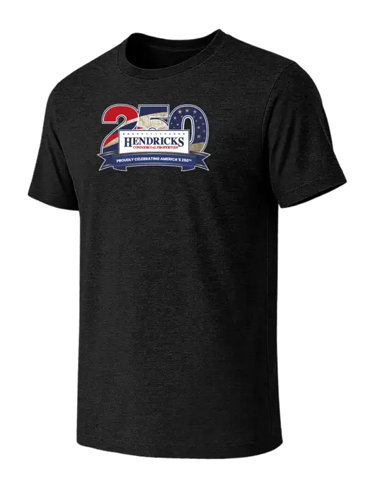 BELLA+CANVAS Black Heather CVC Short Sleeve Tee w/Hendricks 250th Logo