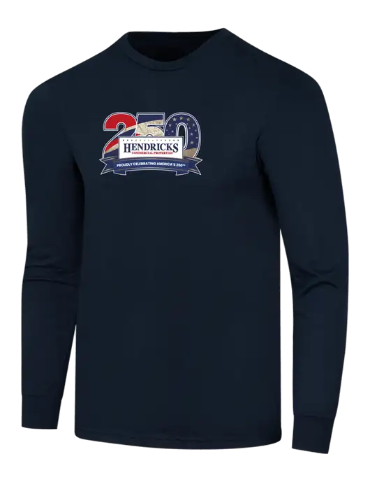 Simply Soft Long Sleeve Navy 4.5 oz, Poly/Combed Ring Spun Cotton T-Shirt w/Hendricks 250th Logo