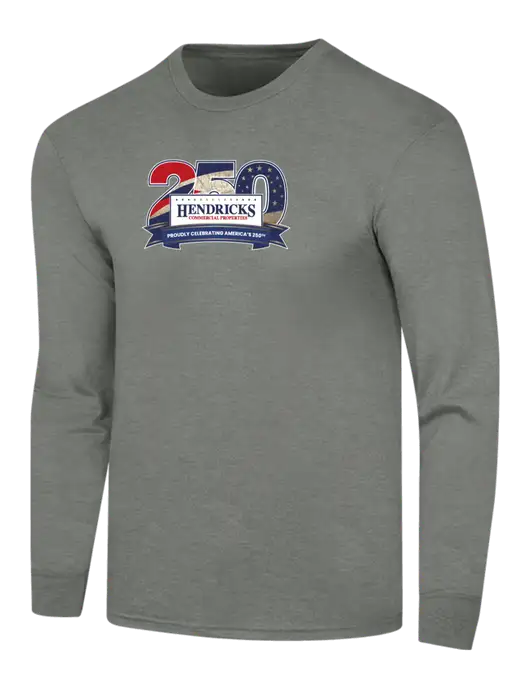 Simply Soft Long Sleeve Heathered Charcoal 4.5 oz, Poly/Combed Ring Spun Cotton T-Shirt w/Hendricks 250th Logo