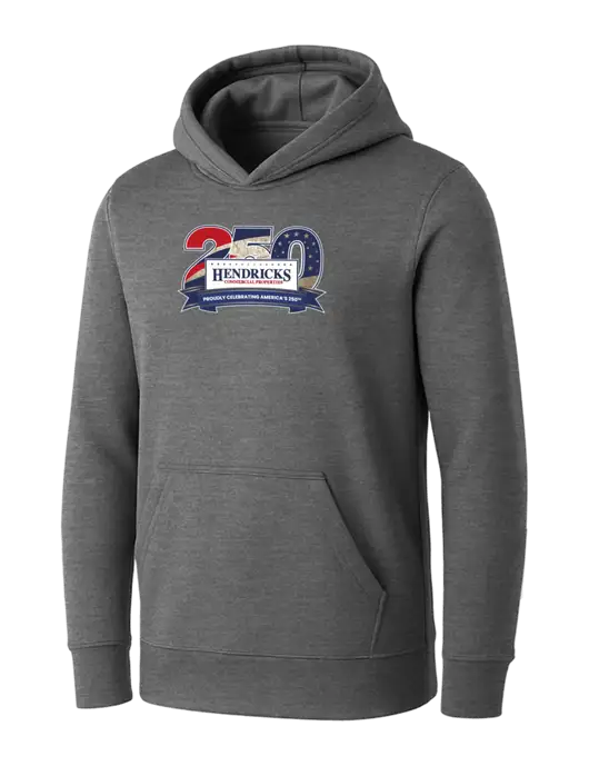 Womens Medium Grey Heather Core Fleece Pullover Hooded Sweatshirt w/Hendricks 250th Logo