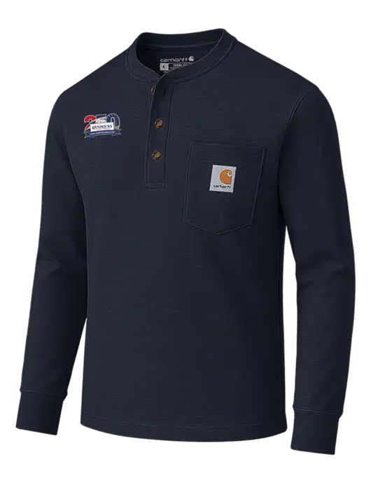 Carhartt Navy Long Sleeve Henley Shirt w/Hendricks 250th Logo