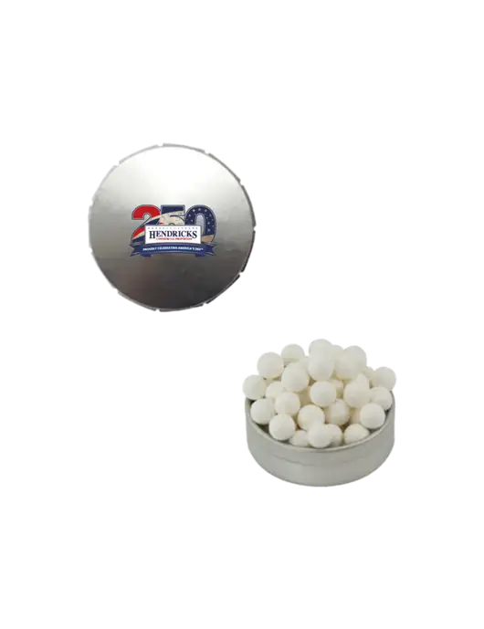 Signature Peppermints In Silver Snap Top Tin  w/Hendricks 250th Logo