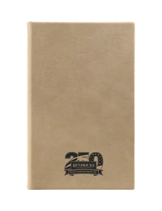 Tan Leatherette 5.25 x 8.25 Journal w/Hendricks 250th Logo