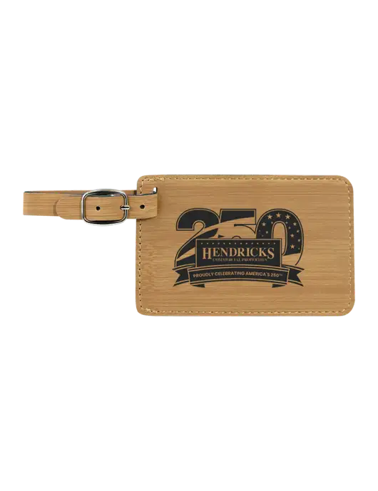 Bamboo Leatherette Luggage Tag w/Hendricks 250th Logo