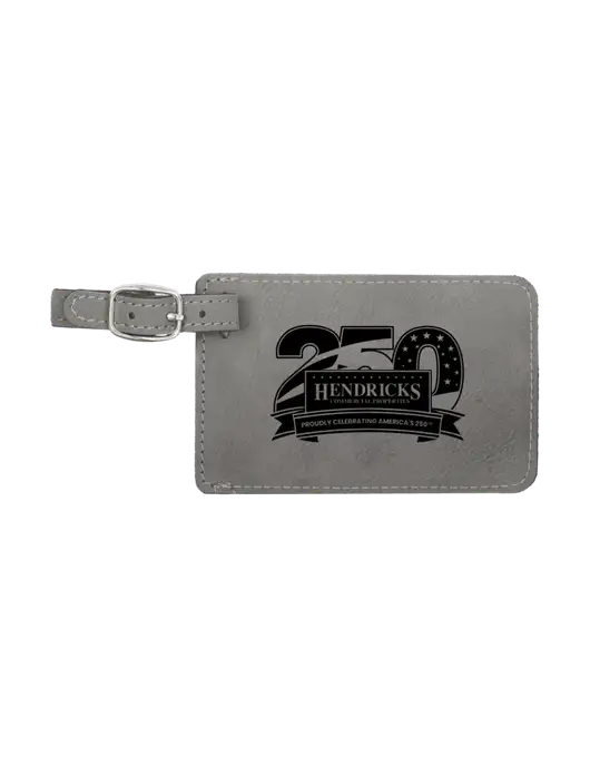 Grey Leatherette Luggage Tag w/Hendricks 250th Logo