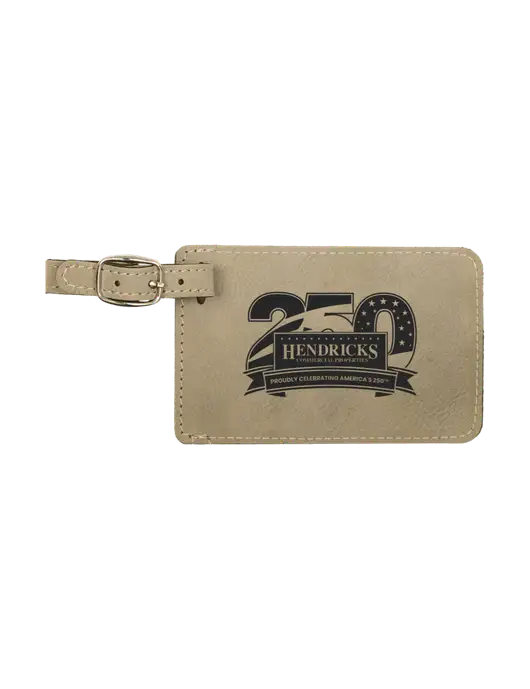 Tan Leatherette Luggage Tag w/Hendricks 250th Logo