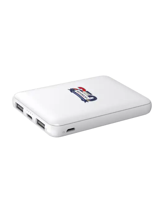 White Mini Power Bank 5,000 mAh Type C and Dual USB Ports w/Hendricks 250th Logo