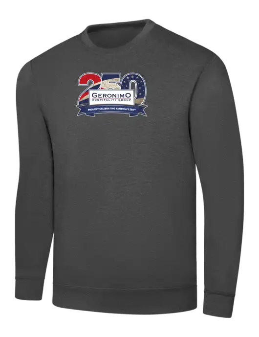 Charcoal 7.8 oz Ring Spun Crew Sweatshirt w/Geronimo 250th Logo