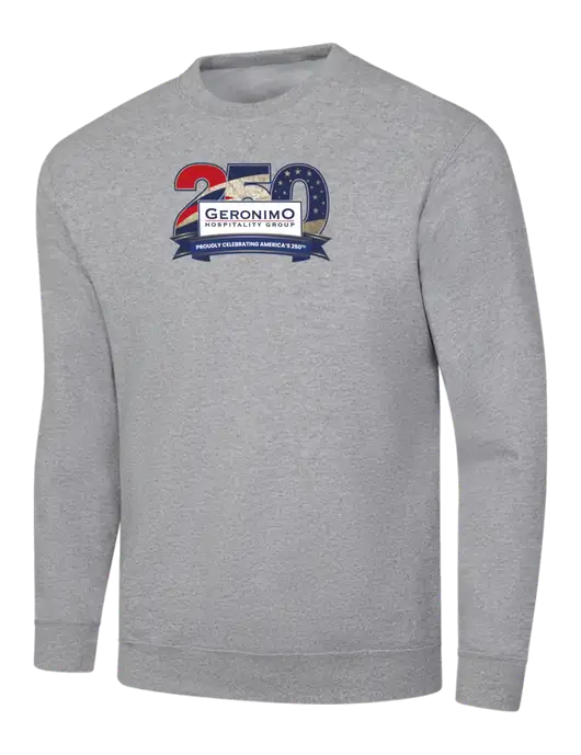Light Grey Heather 7.8 oz Ring Spun Crew Sweatshirt w/Geronimo 250th Logo