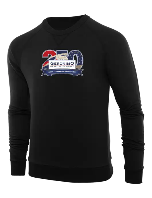 Allmade Deep Black Organic French Terry Crewneck Sweatshirt w/Geronimo 250th Logo