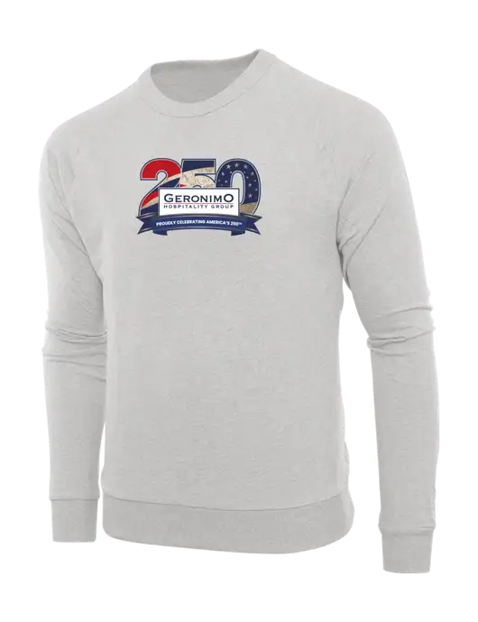 Allmade Granite Grey Heather Organic French Terry Crewneck Sweatshirt w/Geronimo 250th Logo