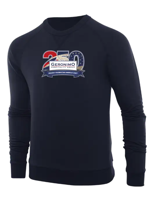 Allmade Dark Navy Organic French Terry Crewneck Sweatshirt w/Geronimo 250th Logo
