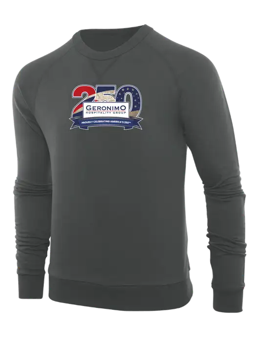 Allmade Charcoal Grey Organic French Terry Crewneck Sweatshirt w/Geronimo 250th Logo