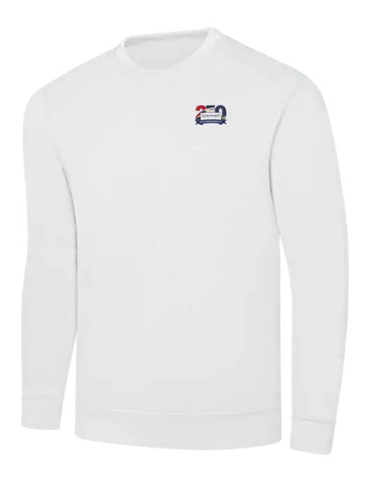 White 7.8 oz Ring Spun Crew Sweatshirt w/Geronimo 250th Logo