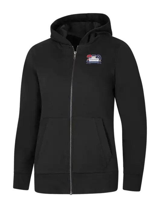 Womens Black Re-Fleece Full-Zip Hoodie w/Geronimo 250th Logo