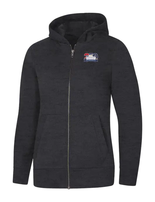 Womens Charcoal Heather Re-Fleece Full-Zip Hoodie w/Geronimo 250th Logo
