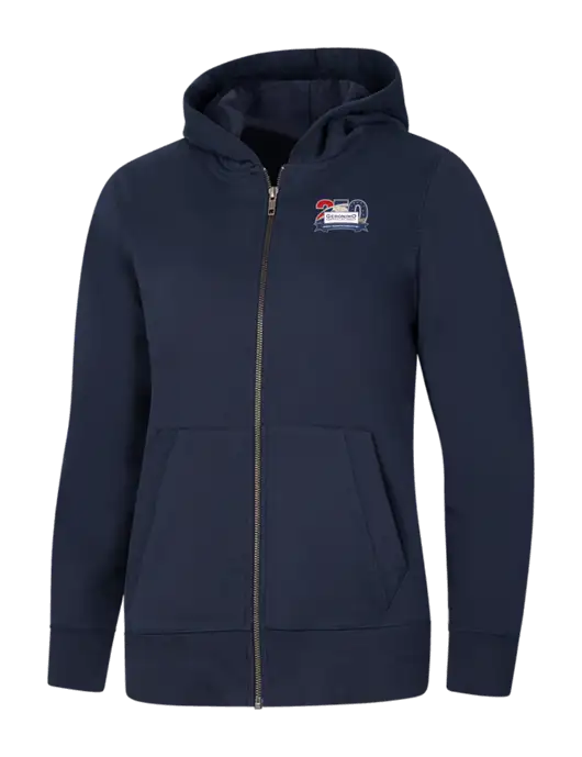 Womens Navy Re-Fleece Full-Zip Hoodie w/Geronimo 250th Logo