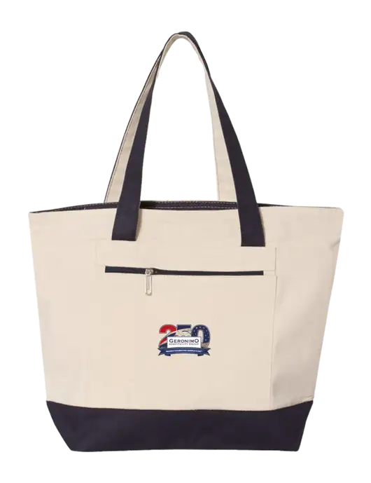 Natural/Navy Zippered Tote  w/Geronimo 250th Logo