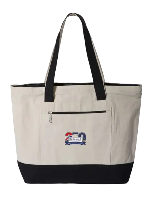 Natural/Black Zippered Tote  w/Geronimo 250th Logo