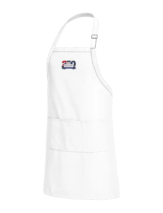 Easy Care Extra Long Bib White Apron with Stain Release w/Geronimo 250th Logo