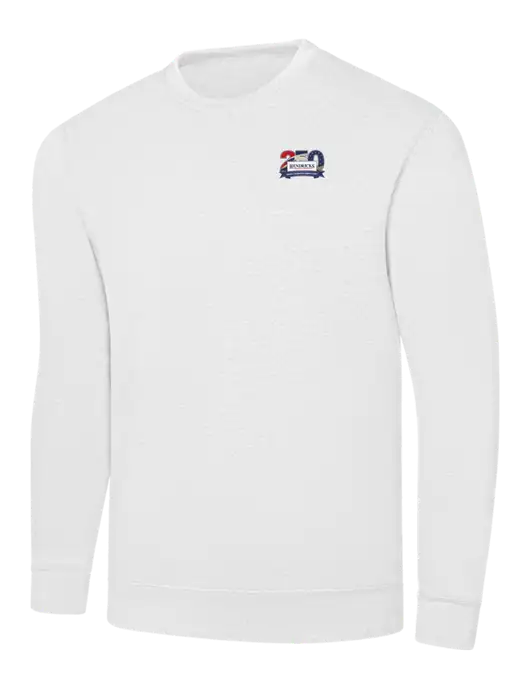 White 7.8 oz Ring Spun Crew Sweatshirt w/Hendricks 250th Logo