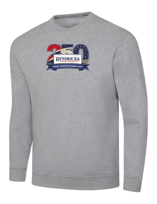 Light Grey Heather 7.8 oz Ring Spun Crew Sweatshirt w/Hendricks 250th Logo