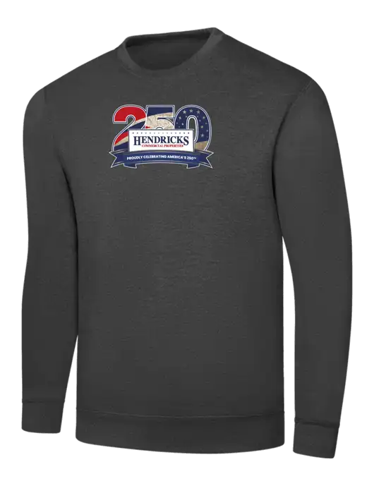 Dark Heather Grey 7.8 oz Ring Spun Crew Sweatshirt w/Hendricks 250th Logo