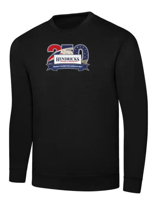 Black 7.8 oz Ring Spun Crew Sweatshirt w/Hendricks 250th Logo