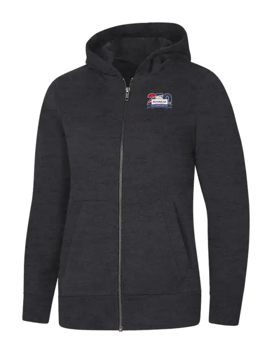 Womens Charcoal Heather Re-Fleece Full-Zip Hoodie w/Hendricks 250th Logo
