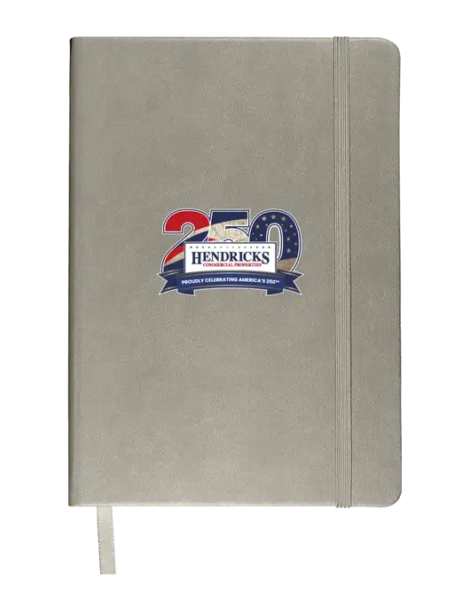 Leeman Light Medium Grey Tuscany Journal 5.75 x 8.25 w/Hendricks 250th Logo