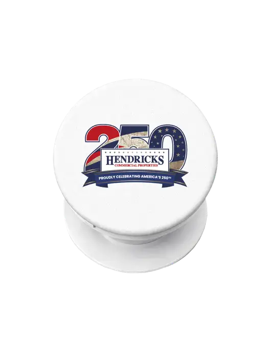 White PopPal Cell Phone Holder w/Hendricks 250th Logo